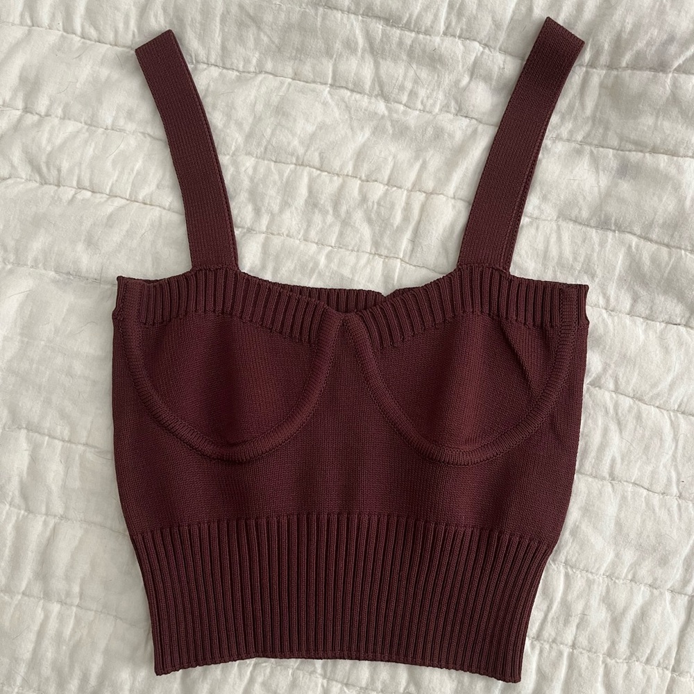 Zara Sweater Knit Crop Bra Top in Burgundy / Wine | Size Small